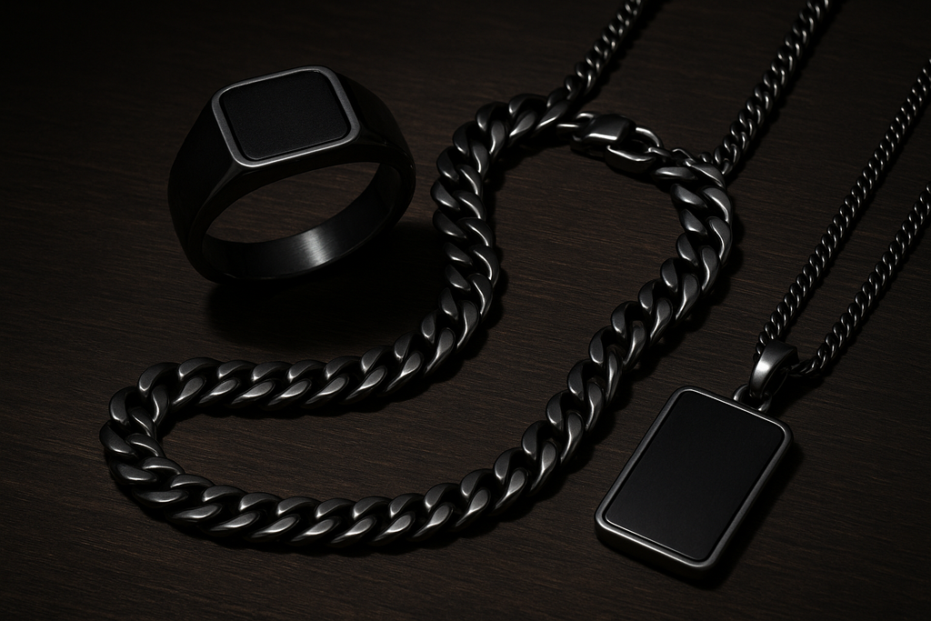 Unleash Your Bold Side: The 3-in-1 Men’s Black Jewelry Set That Redefines Masculine Elegance