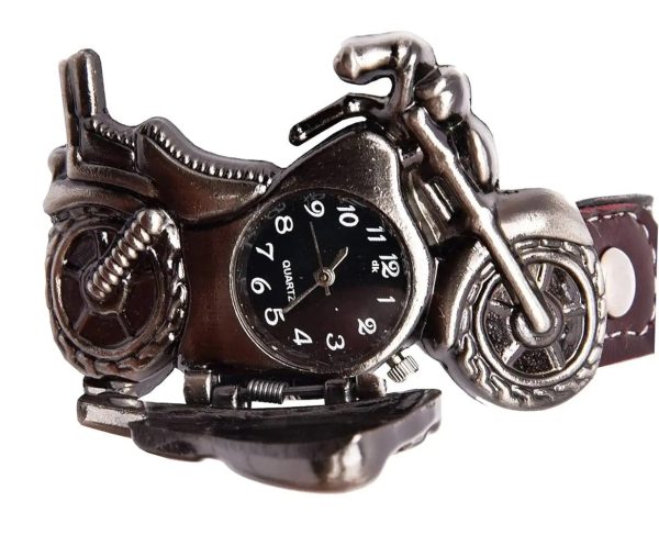 Men’s Motorcycle-Inspired Analog Wrist Watch – Stainless Steel Bike Dial with Premium Leather Strap